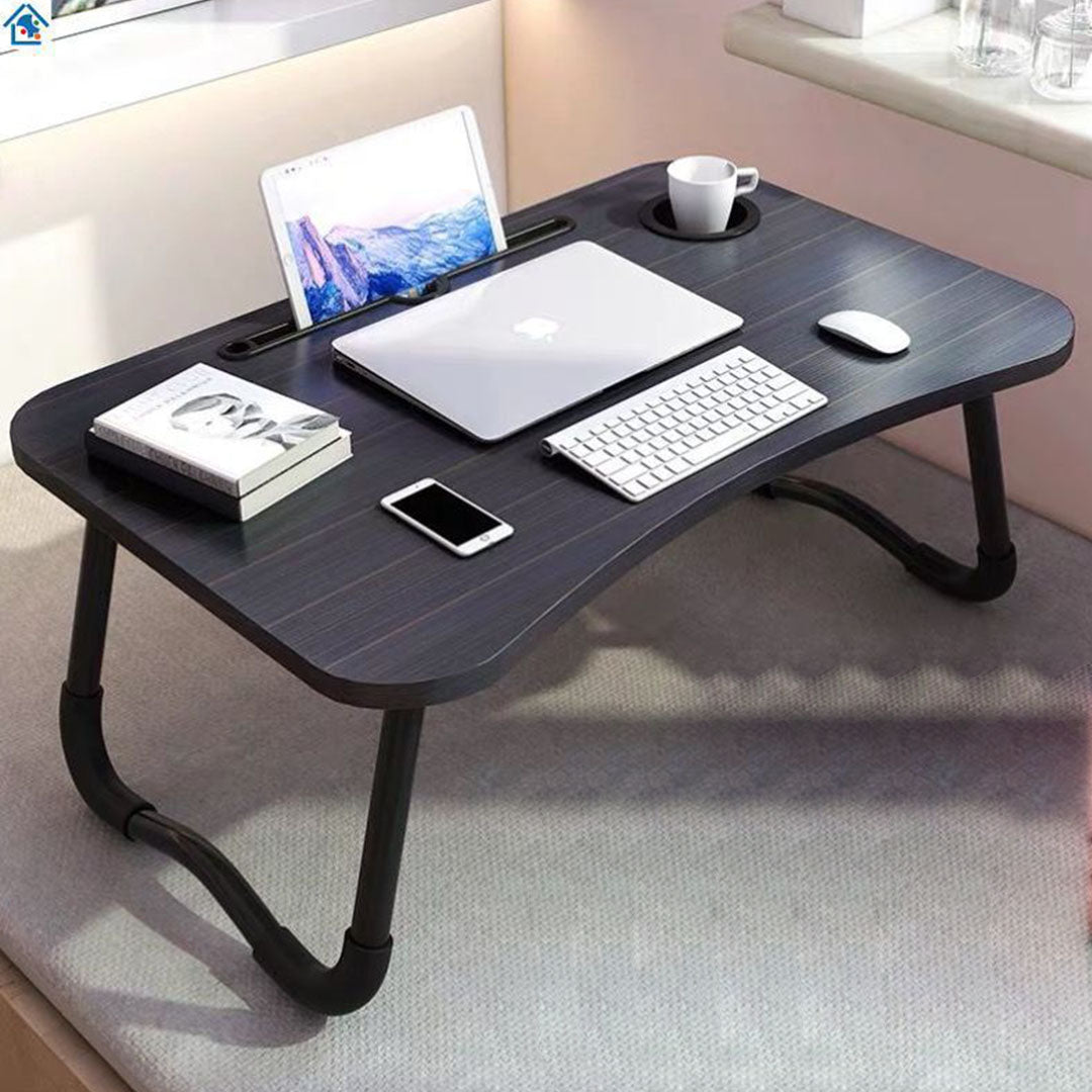 Black Foldable Study Bed Table Adjustable Portable Desk Stand With Notebook Holder