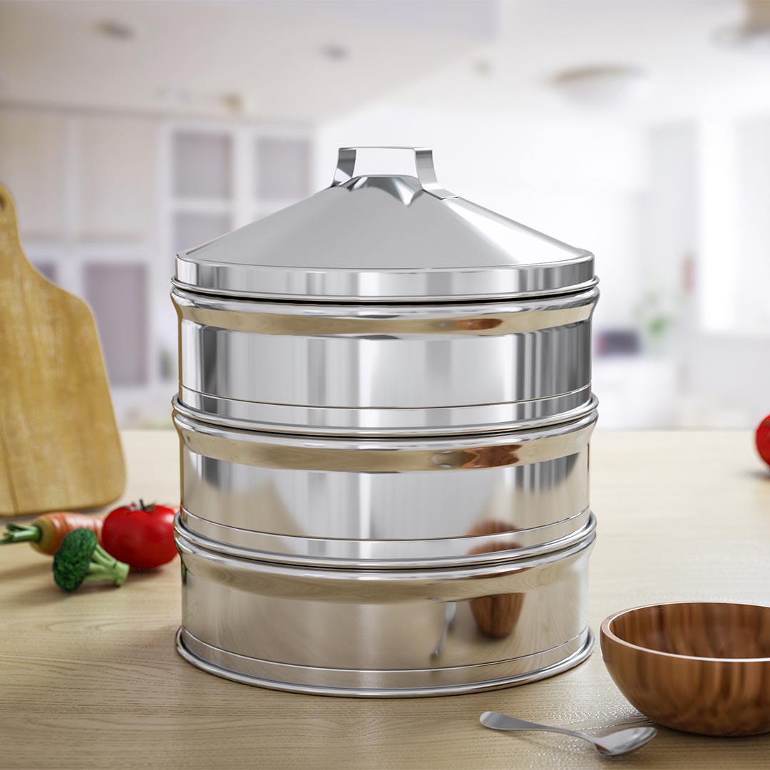 3 Tier Stainless Steel Steamers With Lid 22cm