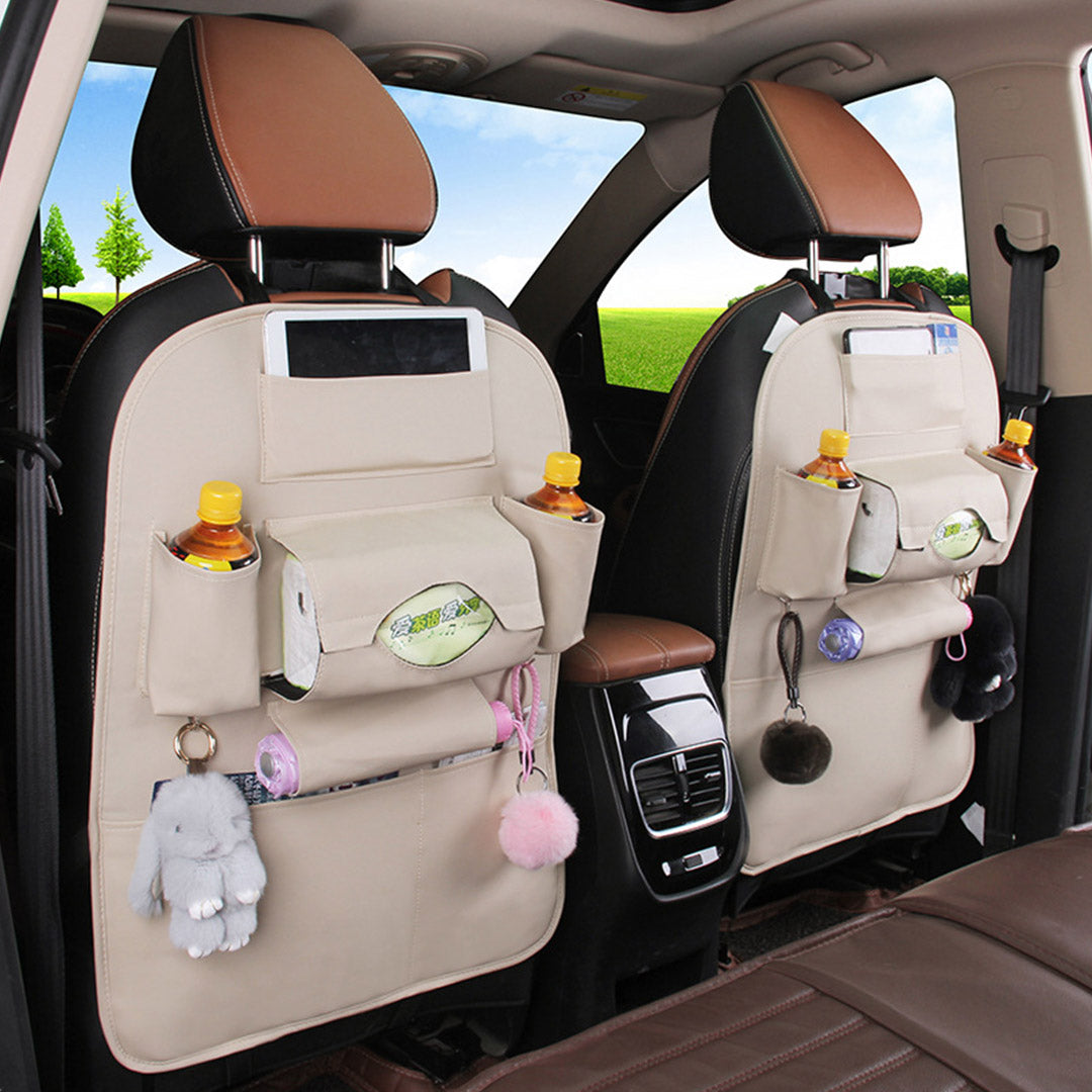 PVC Leather Car Back Seat Multi-Pocket Organizer and iPad Mini Holder White