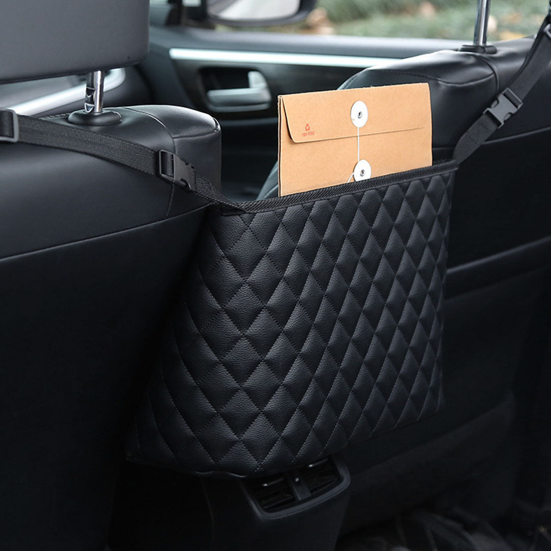 Black Leather  Multi-Purpose Back Seat Interior Accessories Bag