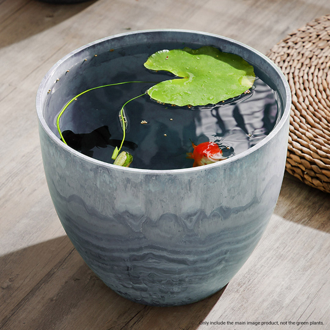 32cm Weathered Grey Round Resin Planter
