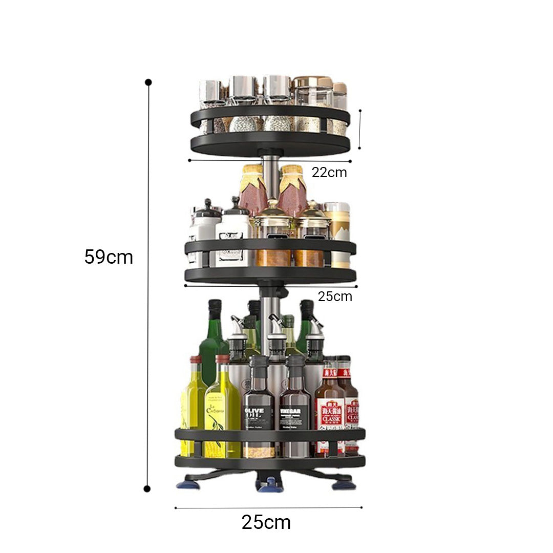 3 Tier Black Round Multi-Function Kitchen Seasoning Organiser Shelf