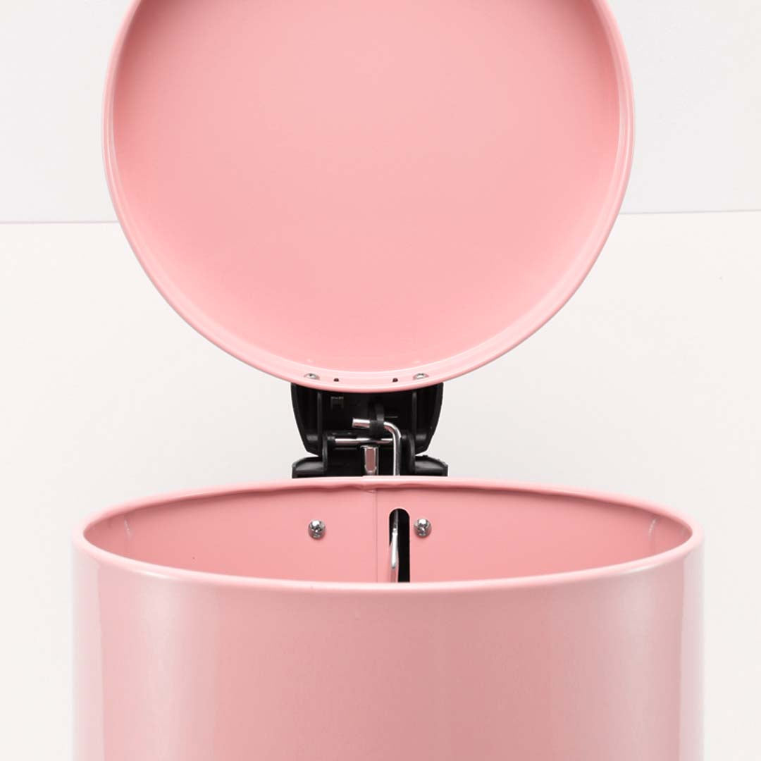 Foot Pedal Stainless Steel Trash Bin Round 12L Pink