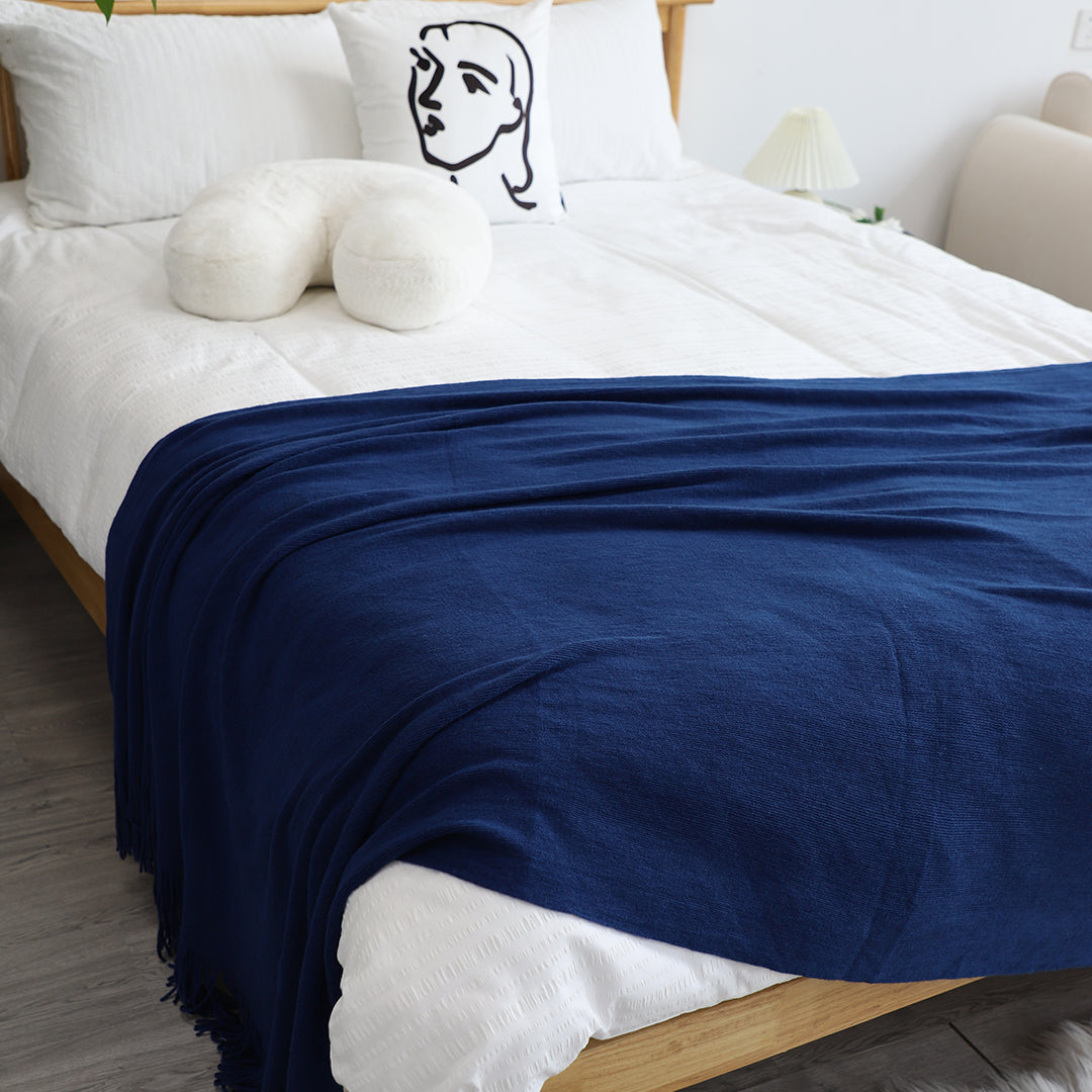 Royal Blue Acrylic Knitted Throw Blanket