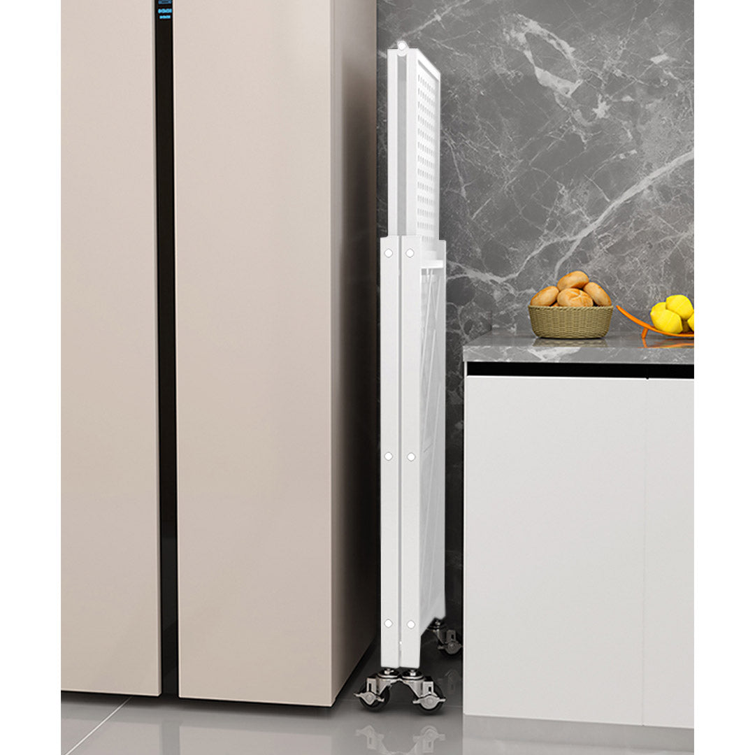 4 Tier Foldable Kitchen Shelves with Wheels White