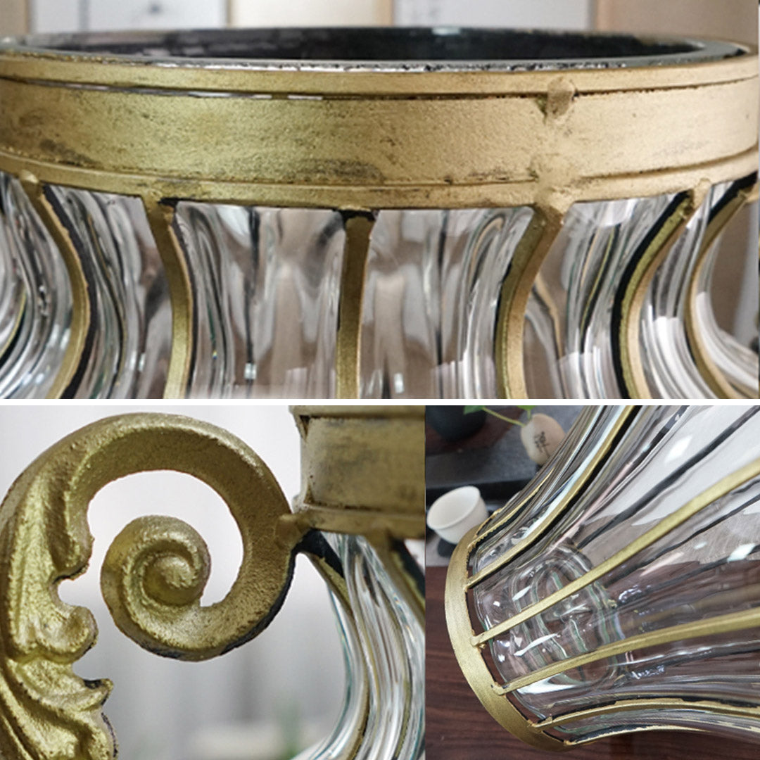 Clear European Glass Flower Vase with Two Metal Handle