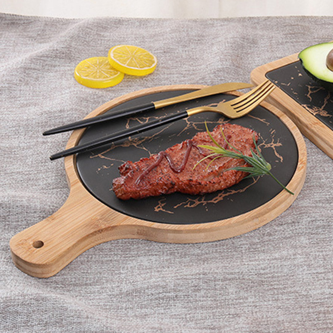 30cm Black Circle  Wood Serving Tray
