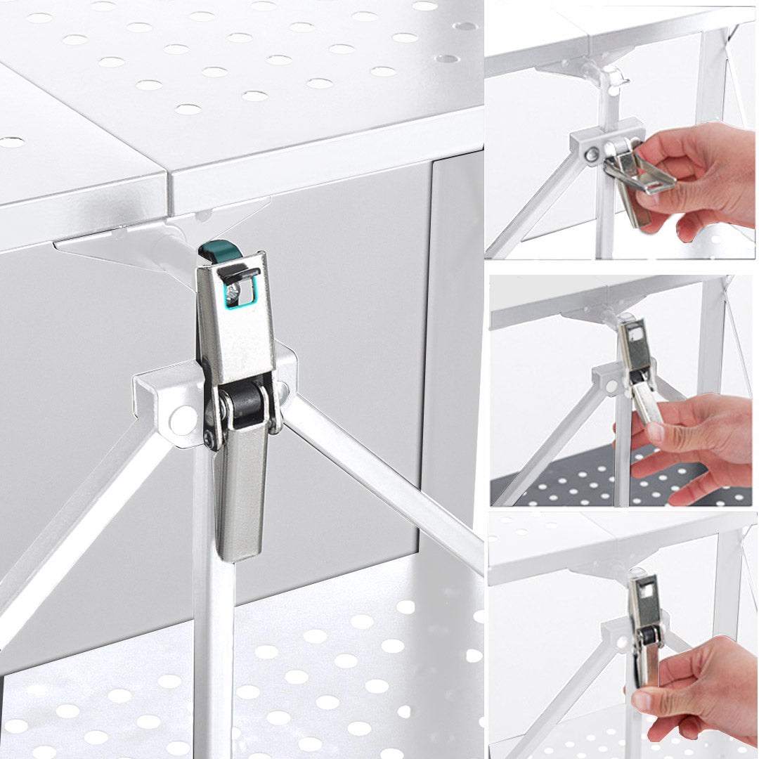5 Tier Foldable Kitchen Shelves with Wheels  White