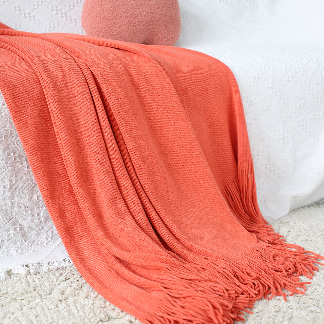 Orange Acrylic Knit Throw Blanket