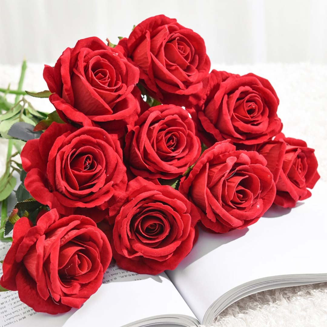20pcs Artificial Silk Rose Bouquet Red