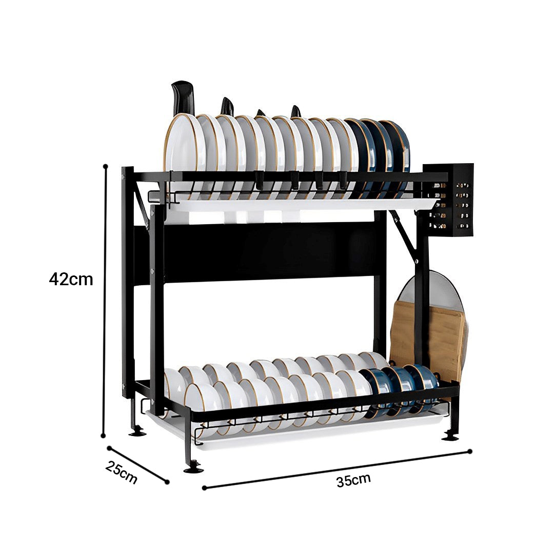 2 Tier Black Dish Drainer Kitchen Organiser