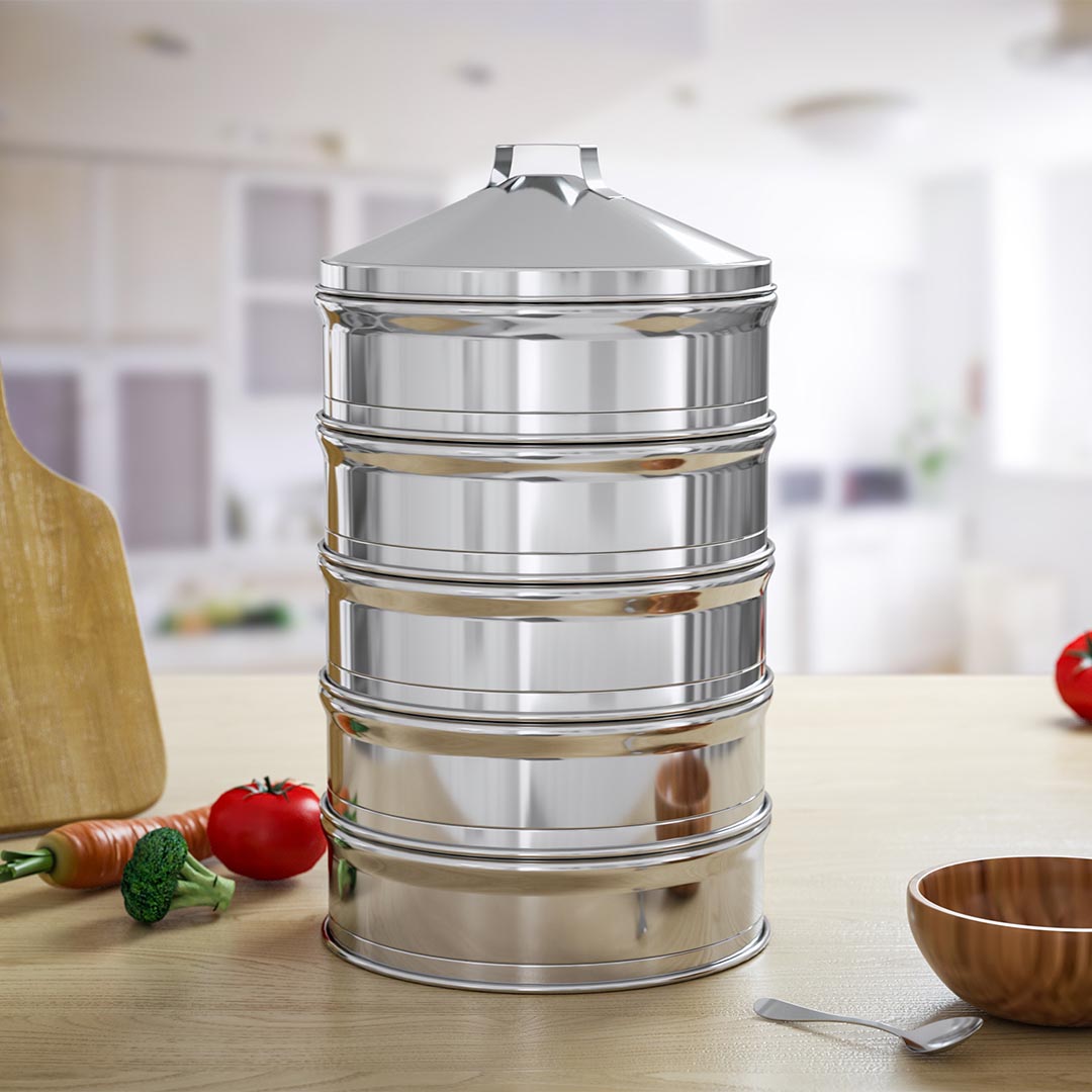 5 Tier Stainless Steel Steamers With Lid 22cm