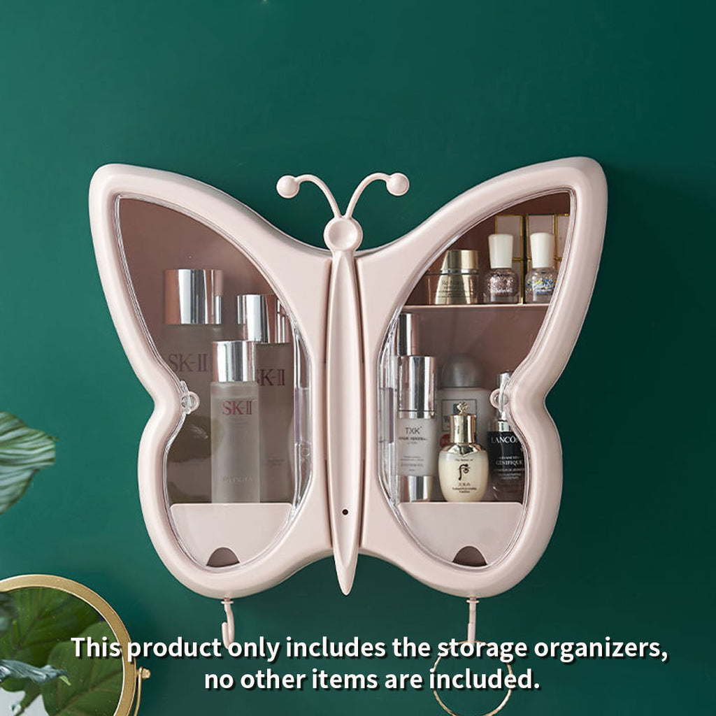 Pink Butterfly Shape Wall-Mounted Makeup Organiser