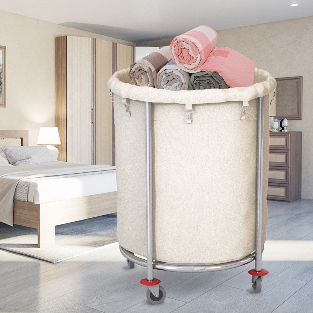 Stainless Round Linen Cart White