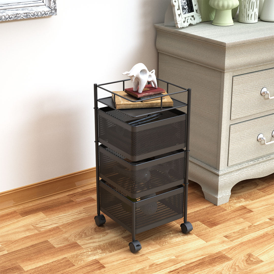 3 Tier Steel Square Rotating Kitchen Cart