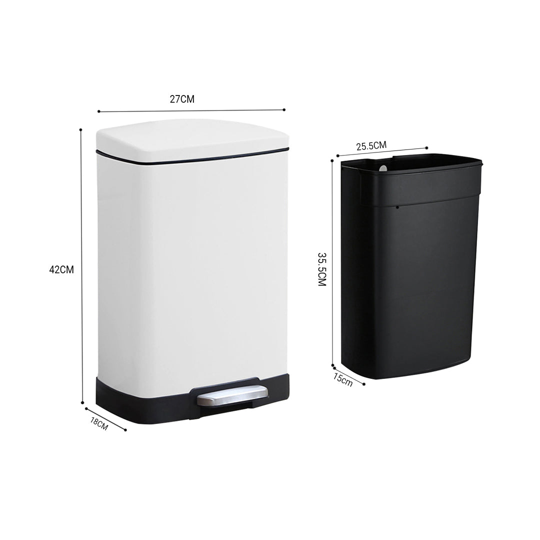 Rectangular 12L Stainless Steel Foot Pedal Recycling Bin for Garbage White