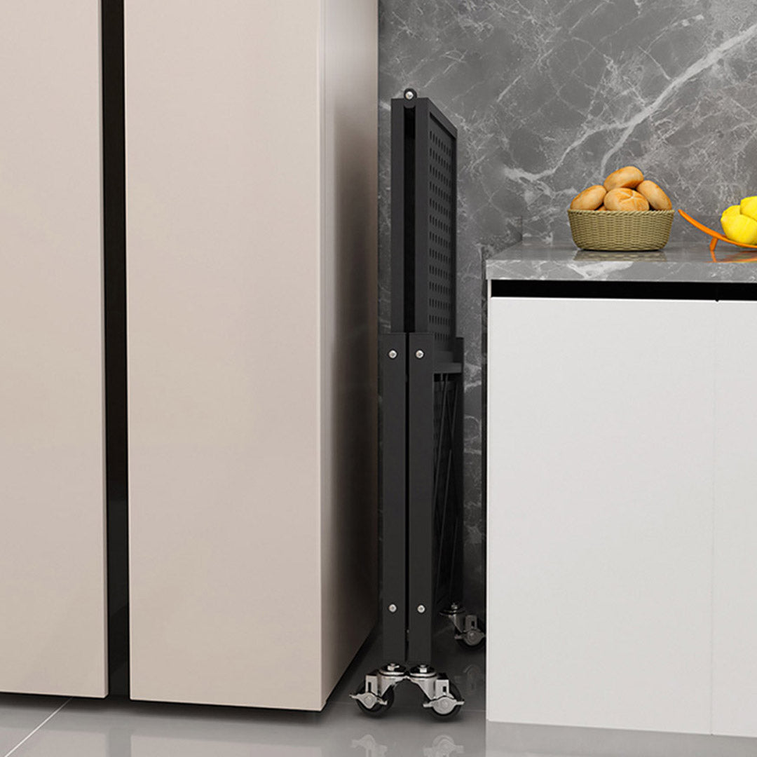 3 Tier Foldable Kitchen Shelves with Wheels Black