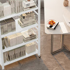 4 Tier White Foldable Display Stand with Wheels