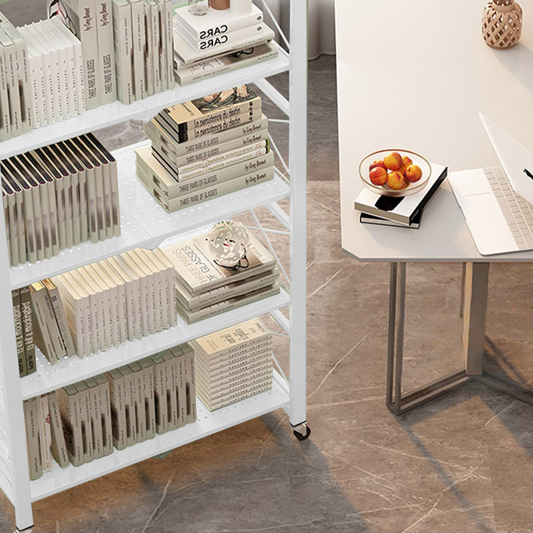 4 Tier White Foldable Display Stand with Wheels
