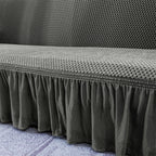 Grey Colored 2- Seater Sofa Cover with Ruffled Skirt