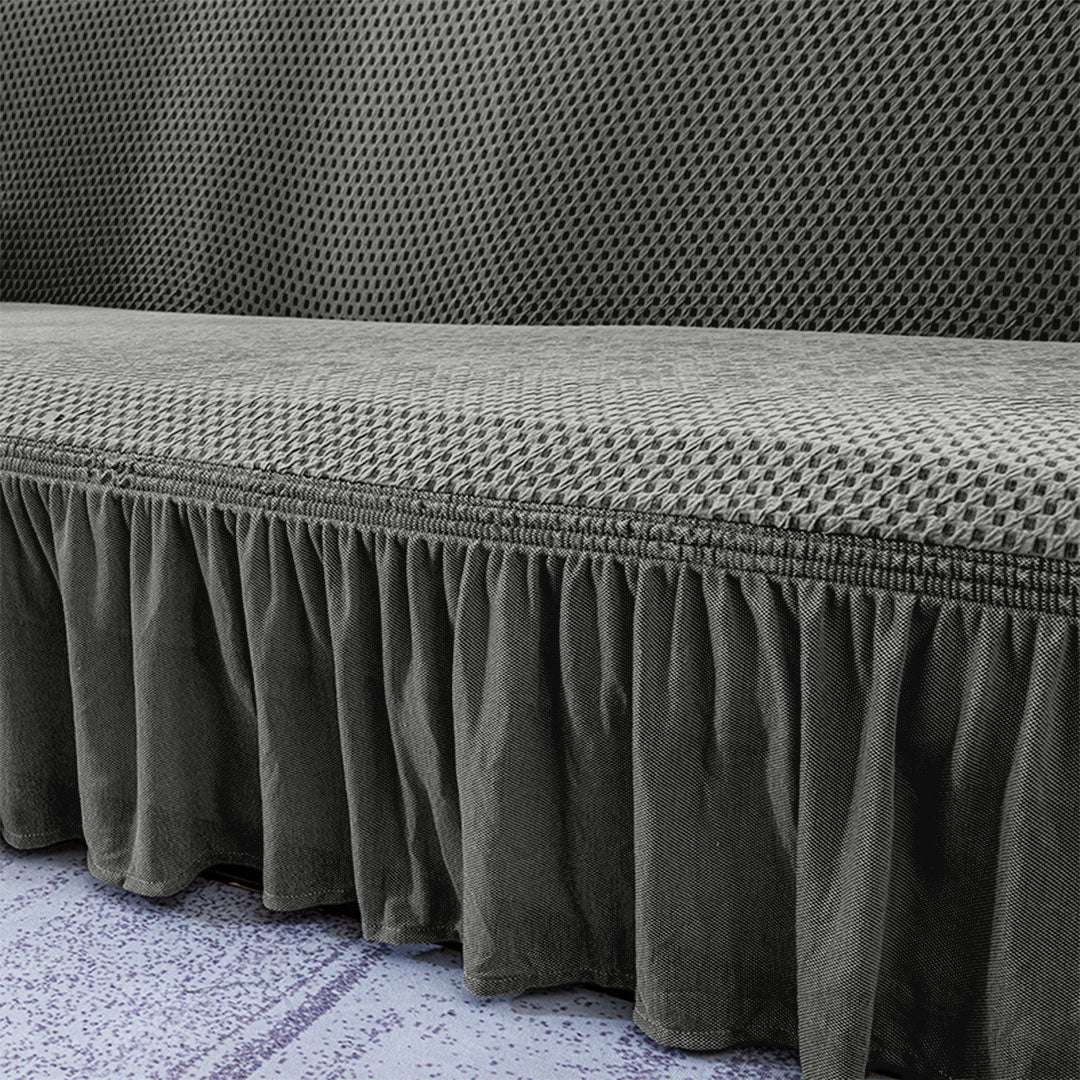 Grey Colored 2- Seater Sofa Cover with Ruffled Skirt