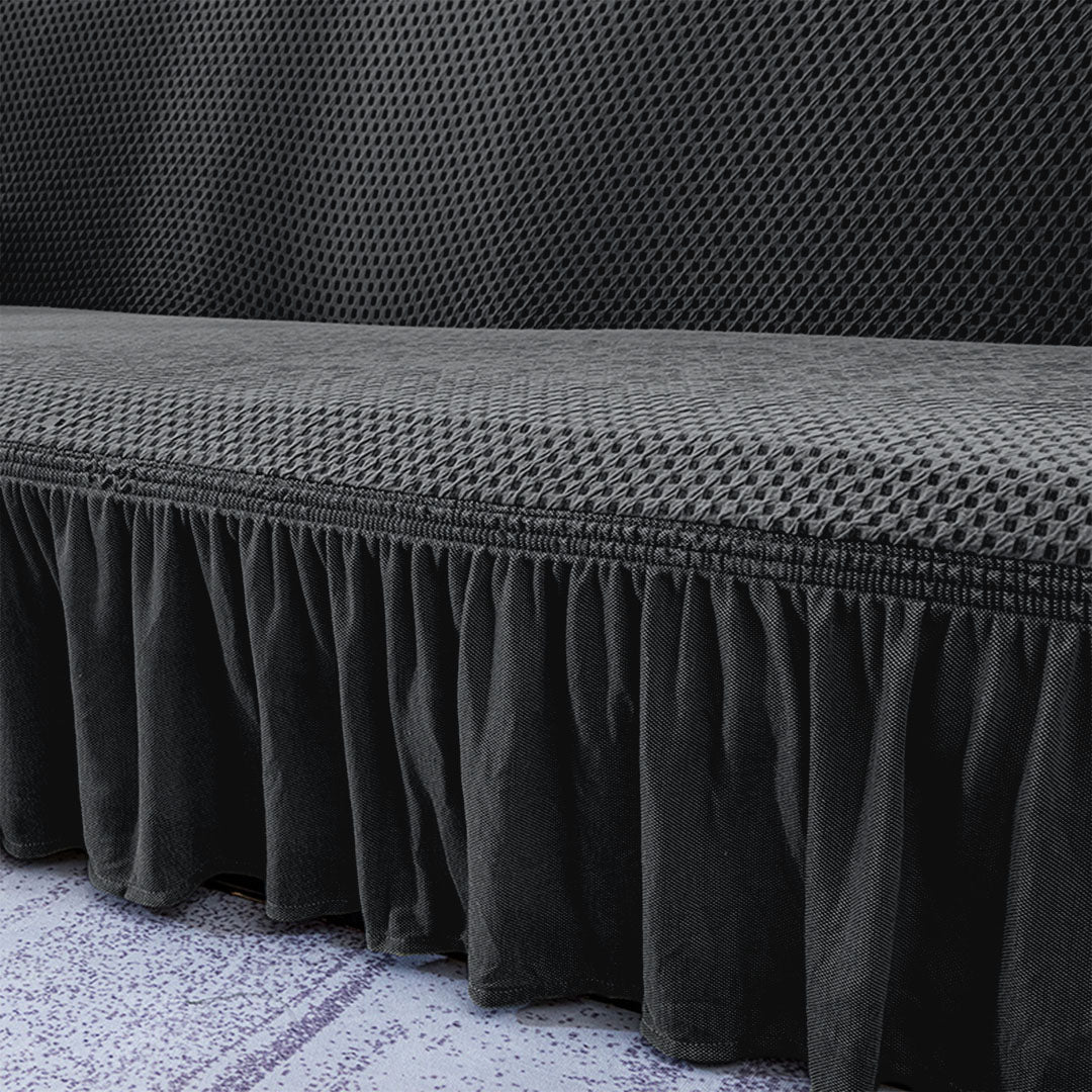 Dark Grey Colored 2- Seater Sofa Cover with Ruffled Skirt