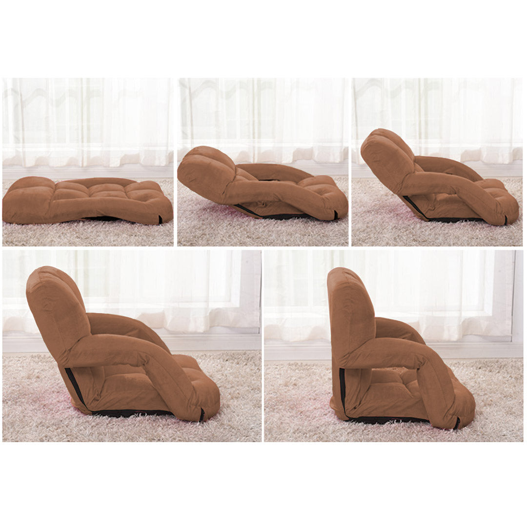 Foldable Floor Recliner Lazy Chair with Armrest Coffee