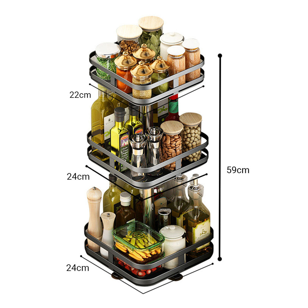 3 Tier Black Square Multi-Function Kitchen Seasoning Organiser Shelf