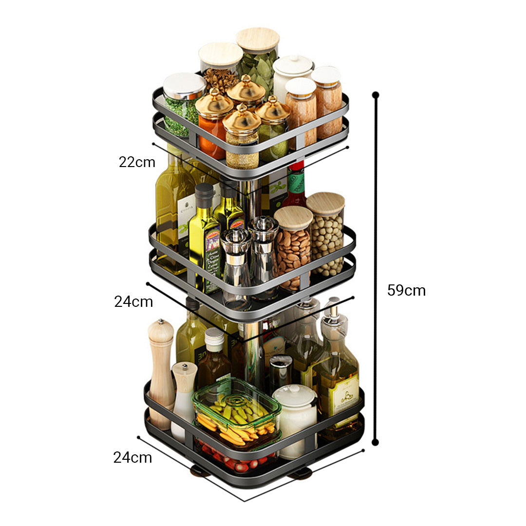 3 Tier Black Square Multi-Function Kitchen Seasoning Organiser Shelf