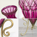 67cm Purple Glass Floor Vase and 12pcs Dark Pink Artificial Flower Set