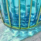 Blue Glass Flower Vase with 4 Bunch 11 Heads Artificial Silk Rose Set