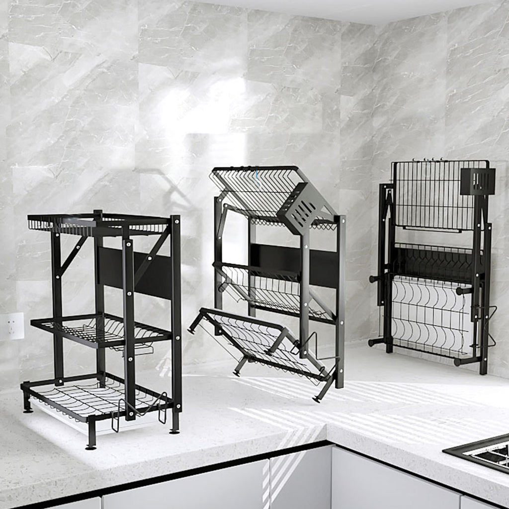 3 Tier Black Dish Drainer Kitchen Organiser