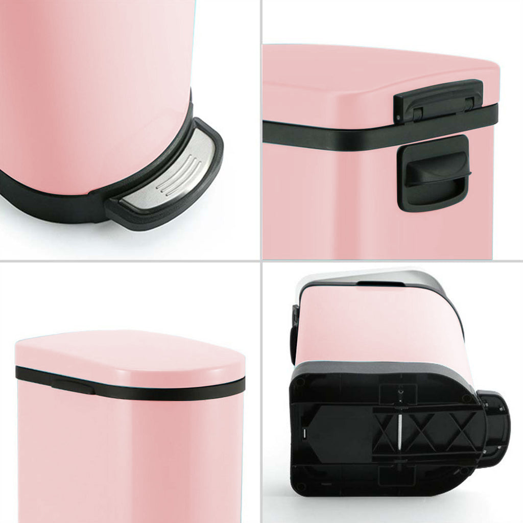 Foot Pedal Stainless Steel Trash Bin 10L Pink