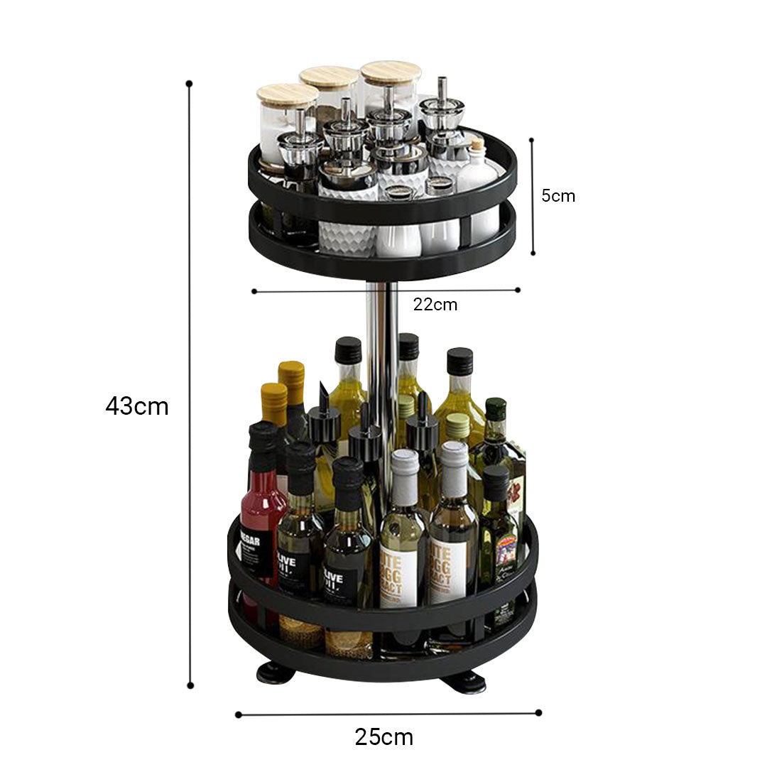 2 Tier Black Round Multi-Function Kitchen Seasoning Organiser Shelf