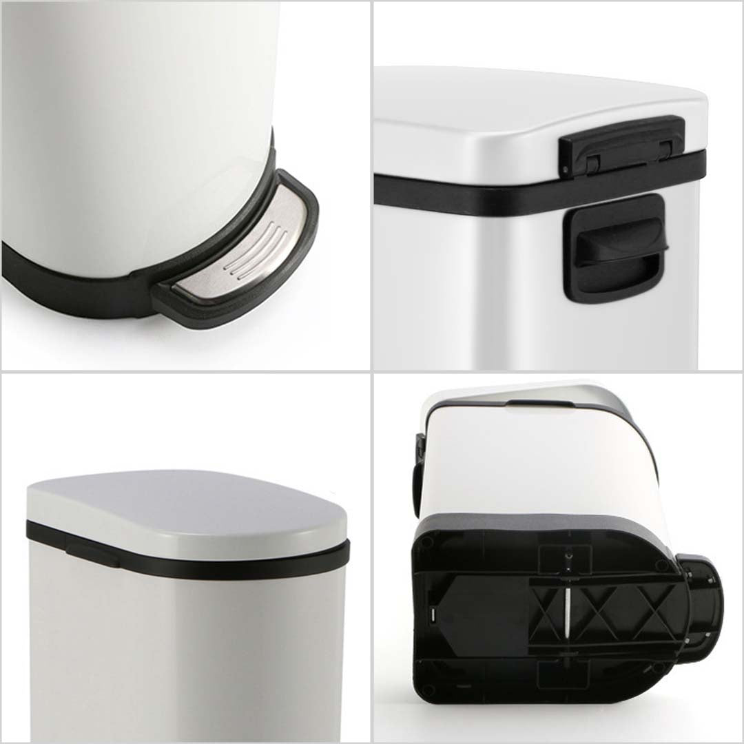 Foot Pedal Stainless Steel Trash Bin 10L U White