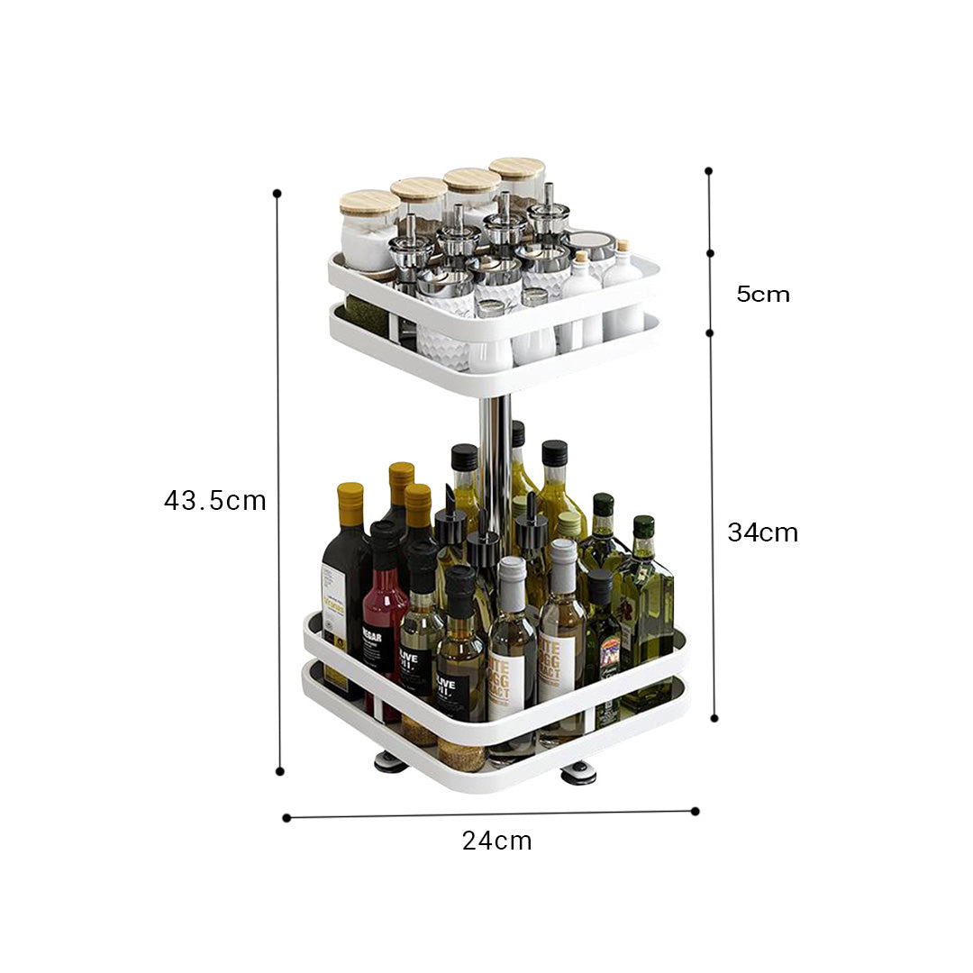 2 Tier White Square Multi-Function Kitchen Seasoning Organiser Shelf