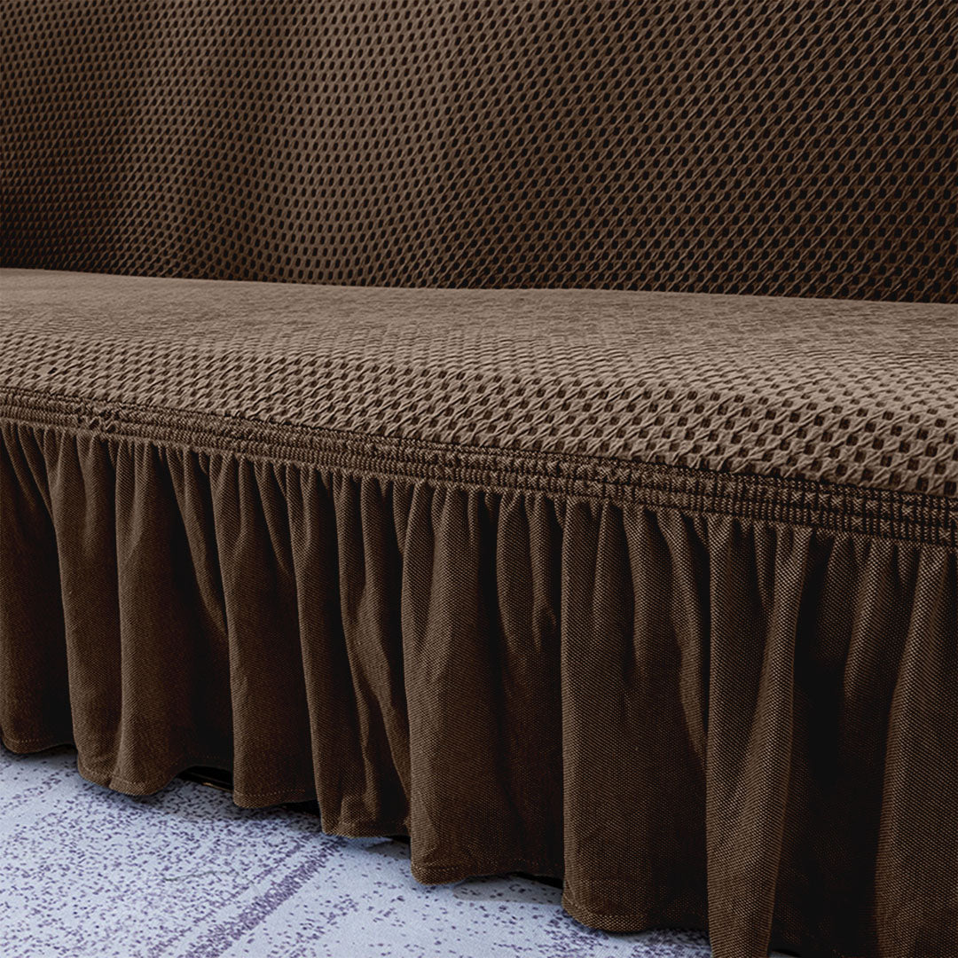 Coffee Colored 2- Seater Sofa Cover with Ruffled Skirt