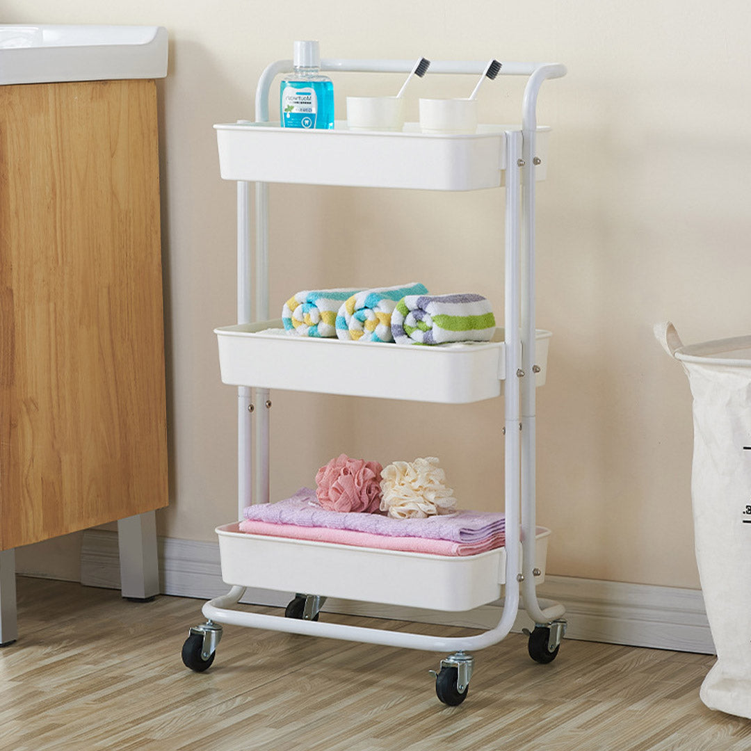 3 Tier Steel White Movable Kitchen Cart