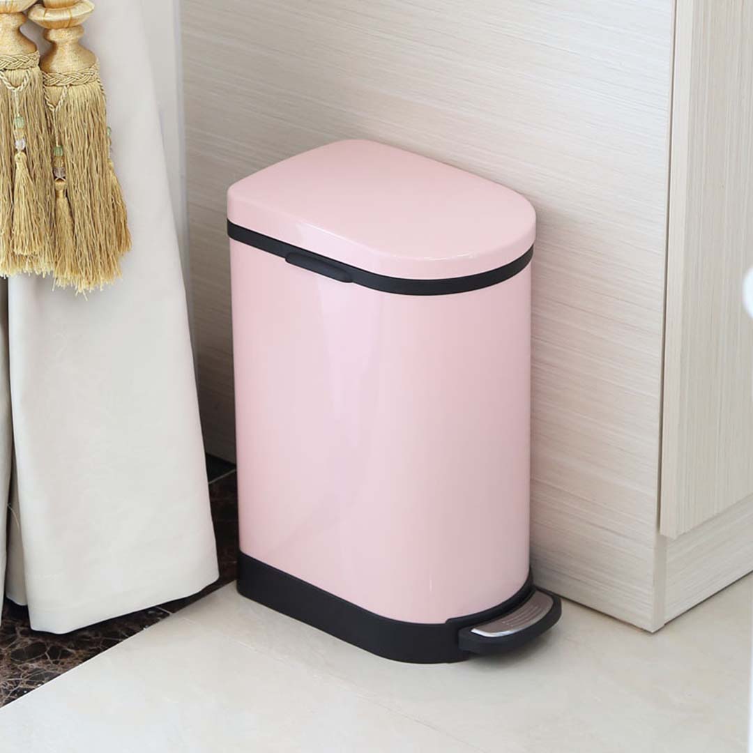 Foot Pedal Stainless Steel Trash Bin 10L Pink