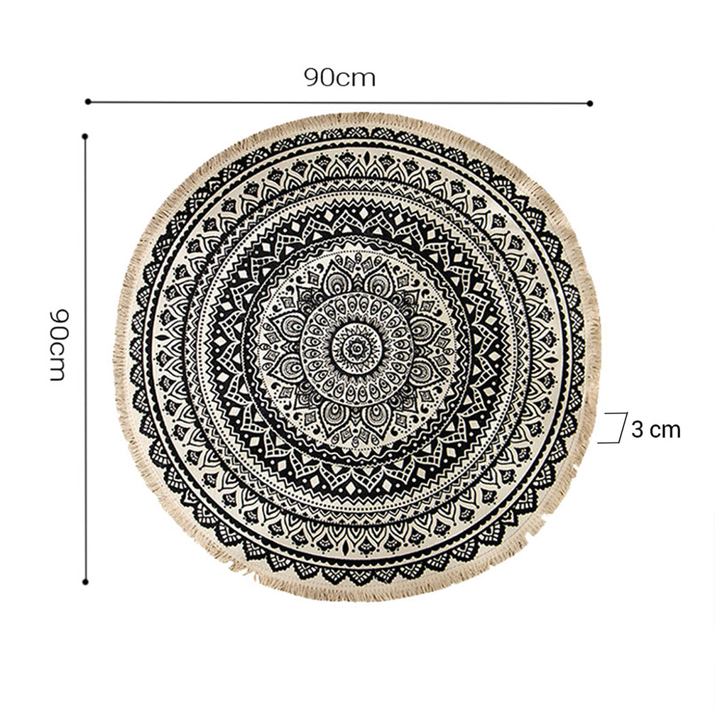 Black Carpet Soft Linen Bohemian Non-Slip Round Rug