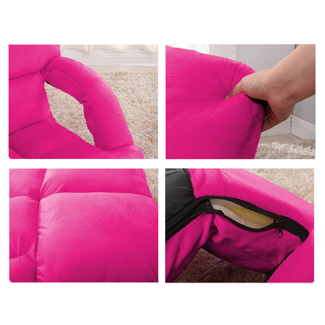 Foldable Floor Recliner Lazy Chair with Armrest Pink