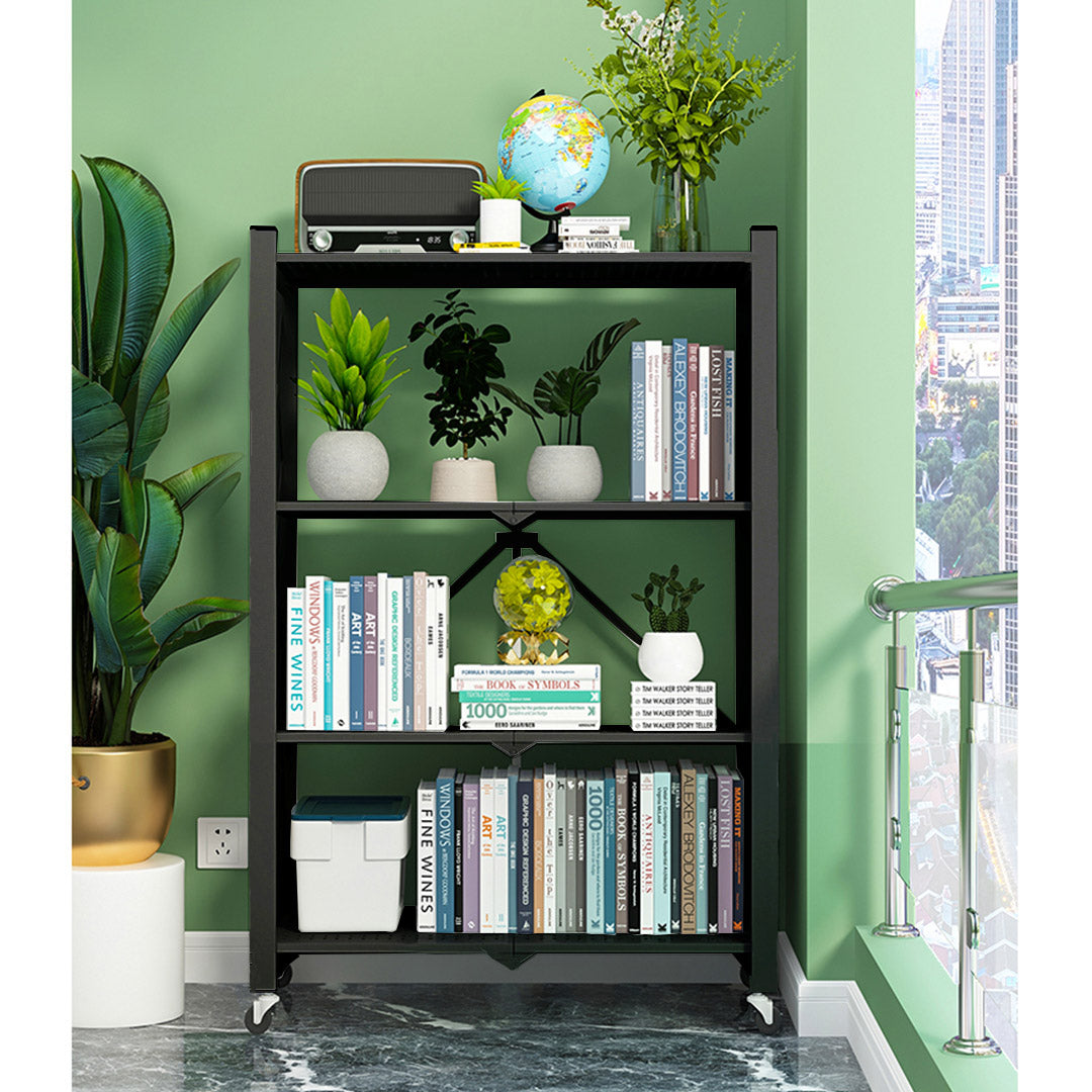 4 Tier Black Foldable Display Stand with Wheels