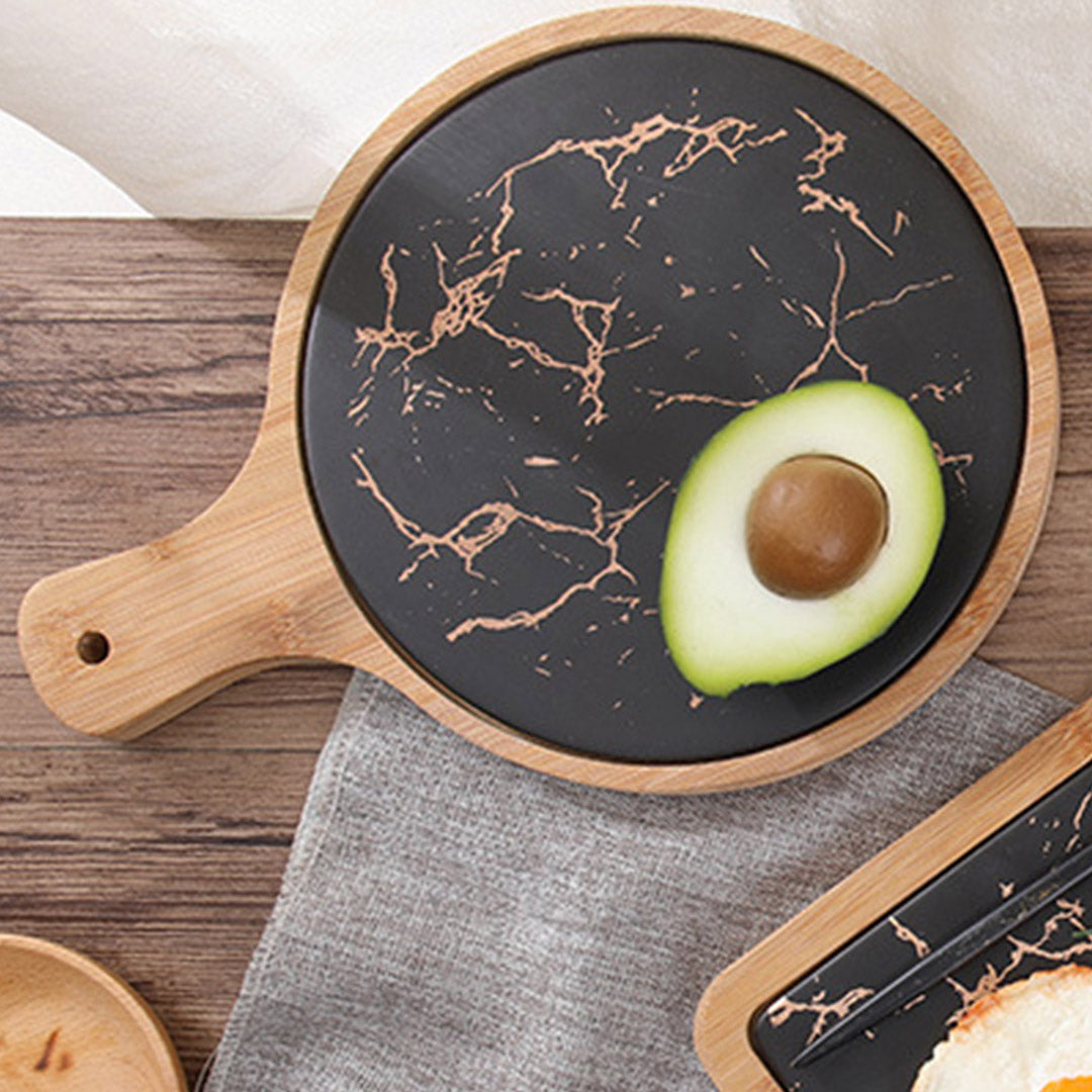 30cm Black Circle  Wood Serving Tray