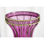 67cm Purple Glass Floor Vase and 12pcs Dark Pink Artificial Flower Set
