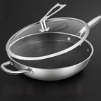 34cm Stainless Steel Frying Pan with Glass Lid and Helper Handle