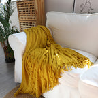 Mustard Textured Knitted Throw Blanket
