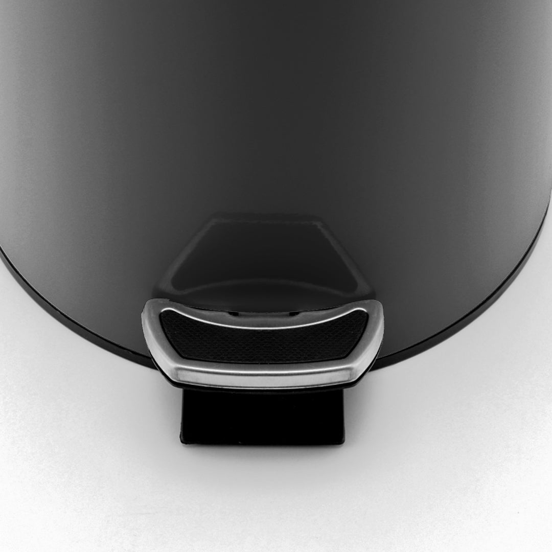 Foot Pedal Stainless Steel Trash Bin Round 12L Black
