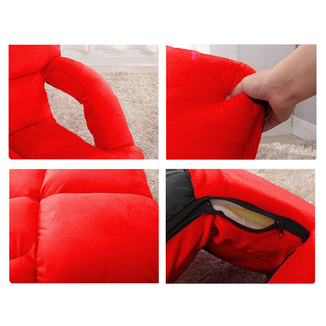 Foldable Floor Recliner Lazy Chair with Armrest Red