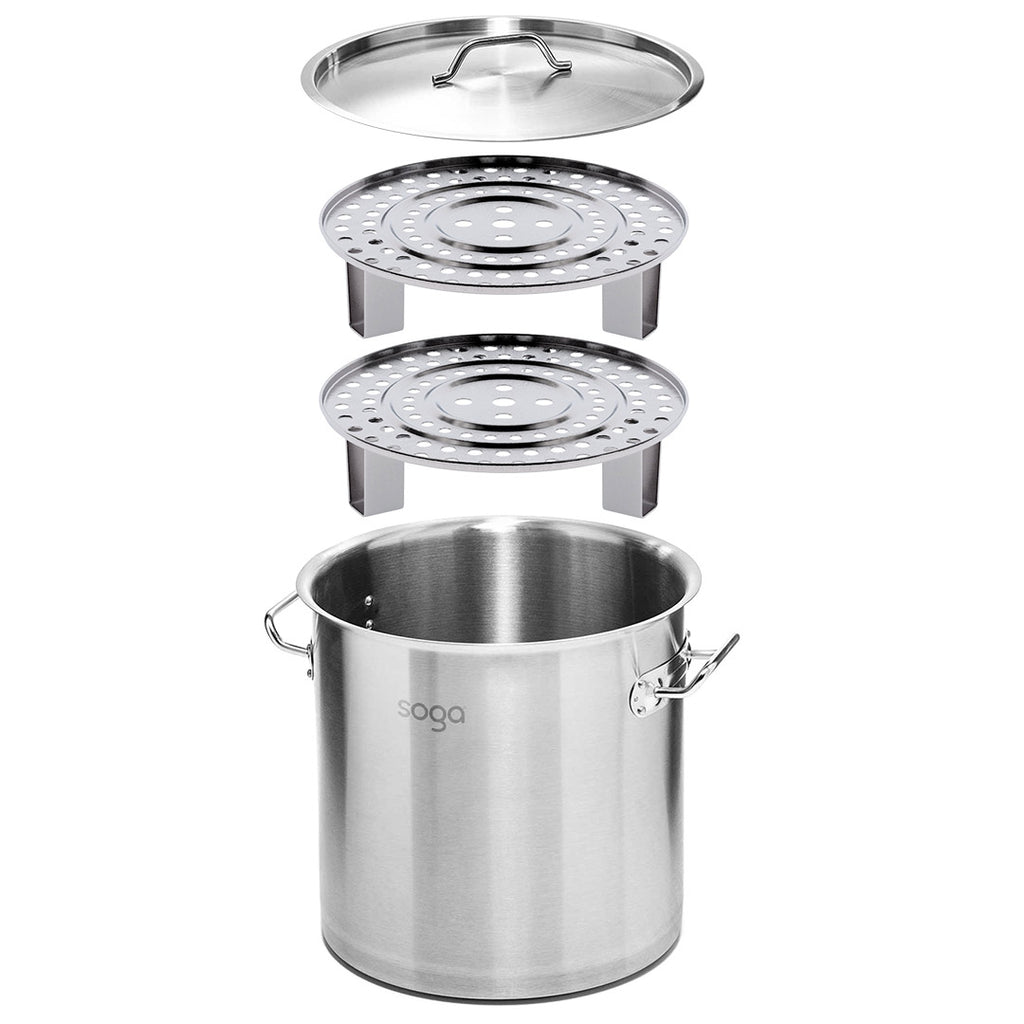 50L Stainless Steel Stock Pot with One Steamer Rack