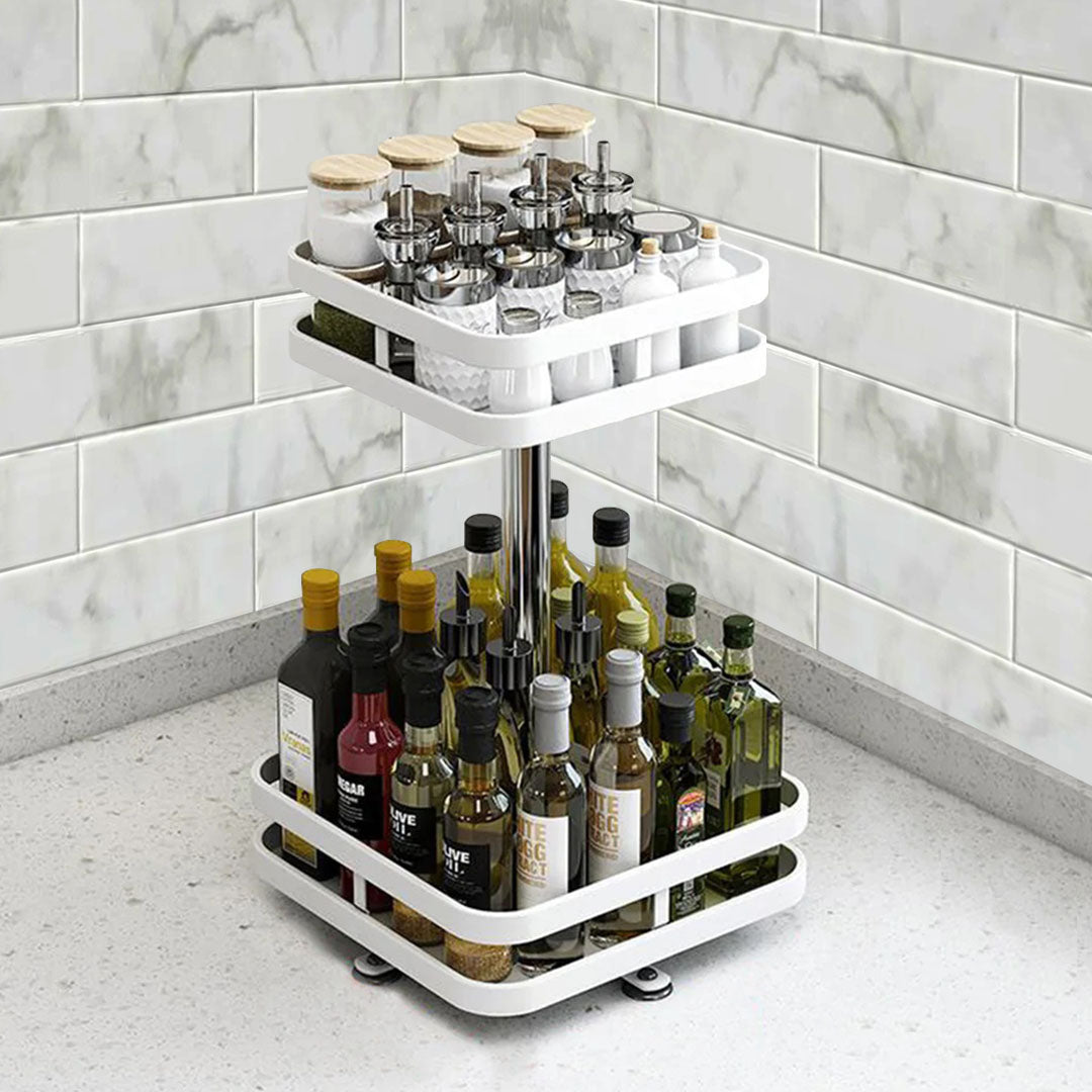 2 Tier White Square Multi-Function Kitchen Seasoning Organiser Shelf